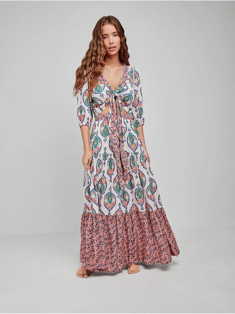 Top estampado, con manga francesa, anudado en cintura Multicolor - Kiabi