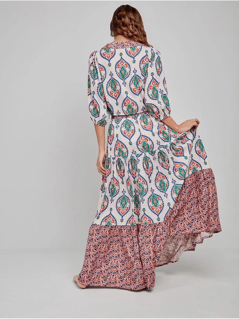 Top estampado, con manga francesa, anudado en cintura Multicolor - Kiabi