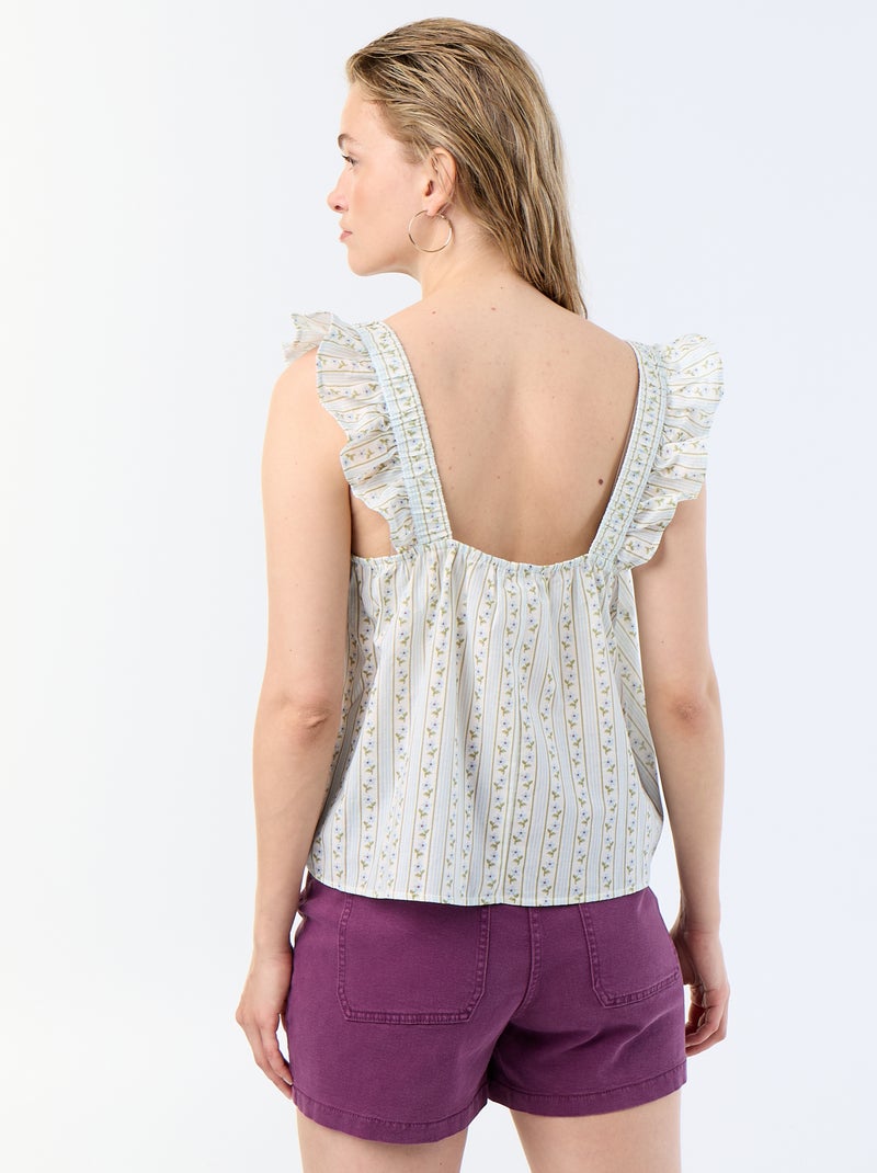 Top estampado con tirantes de volantes Azul - Kiabi