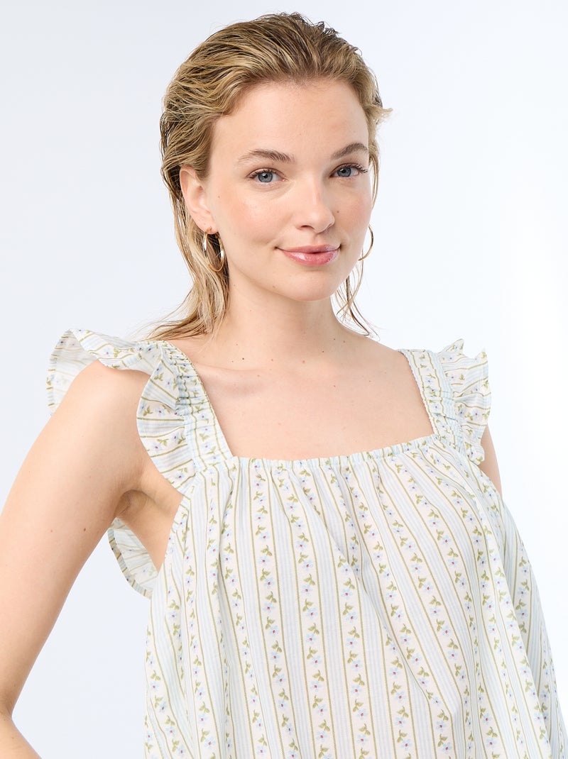 Top estampado con tirantes de volantes Azul - Kiabi
