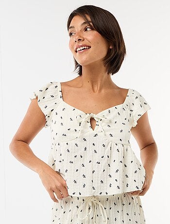 Top estampado de tejido arrugado