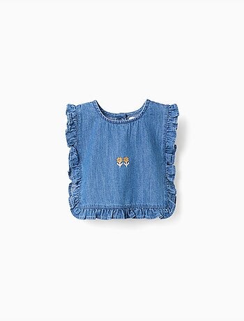 Top estilo poncho vaquero con volantes y bordado