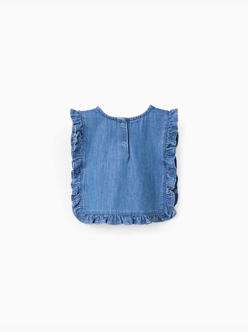 Top estilo poncho vaquero con volantes y bordado Azul Azul - Kiabi