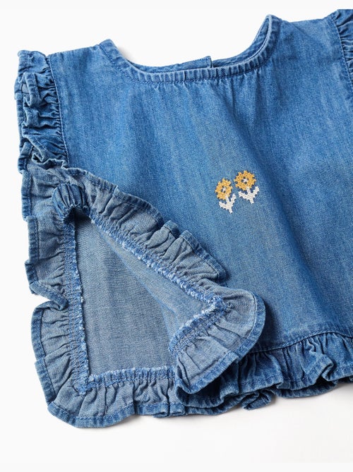 Top estilo poncho vaquero con volantes y bordado - Kiabi