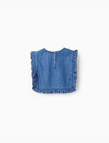 Top estilo poncho vaquero con volantes y bordado