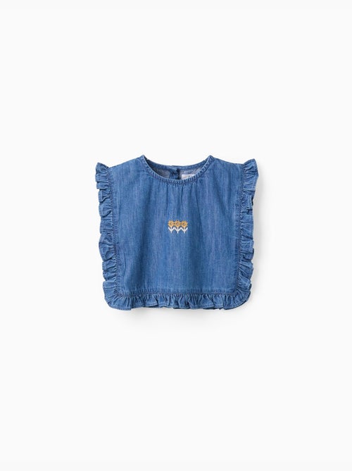 Top estilo poncho vaquero con volantes y bordado - Kiabi