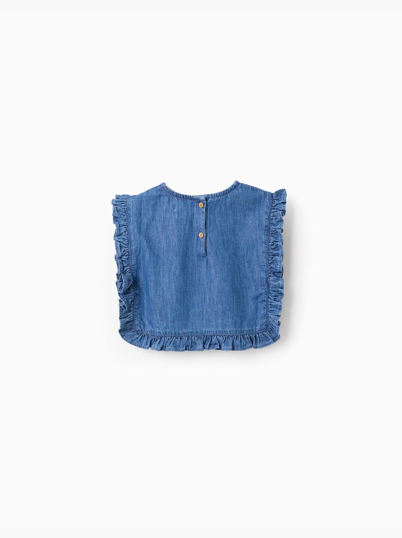Top estilo poncho vaquero con volantes y bordado Azul Azul - Kiabi