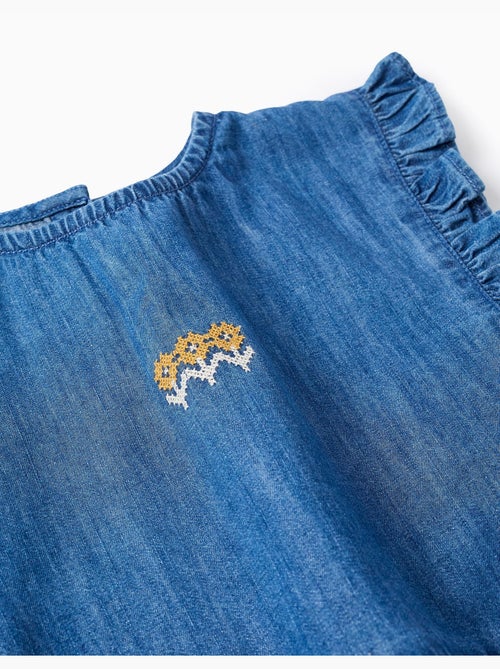 Top estilo poncho vaquero con volantes y bordado - Kiabi