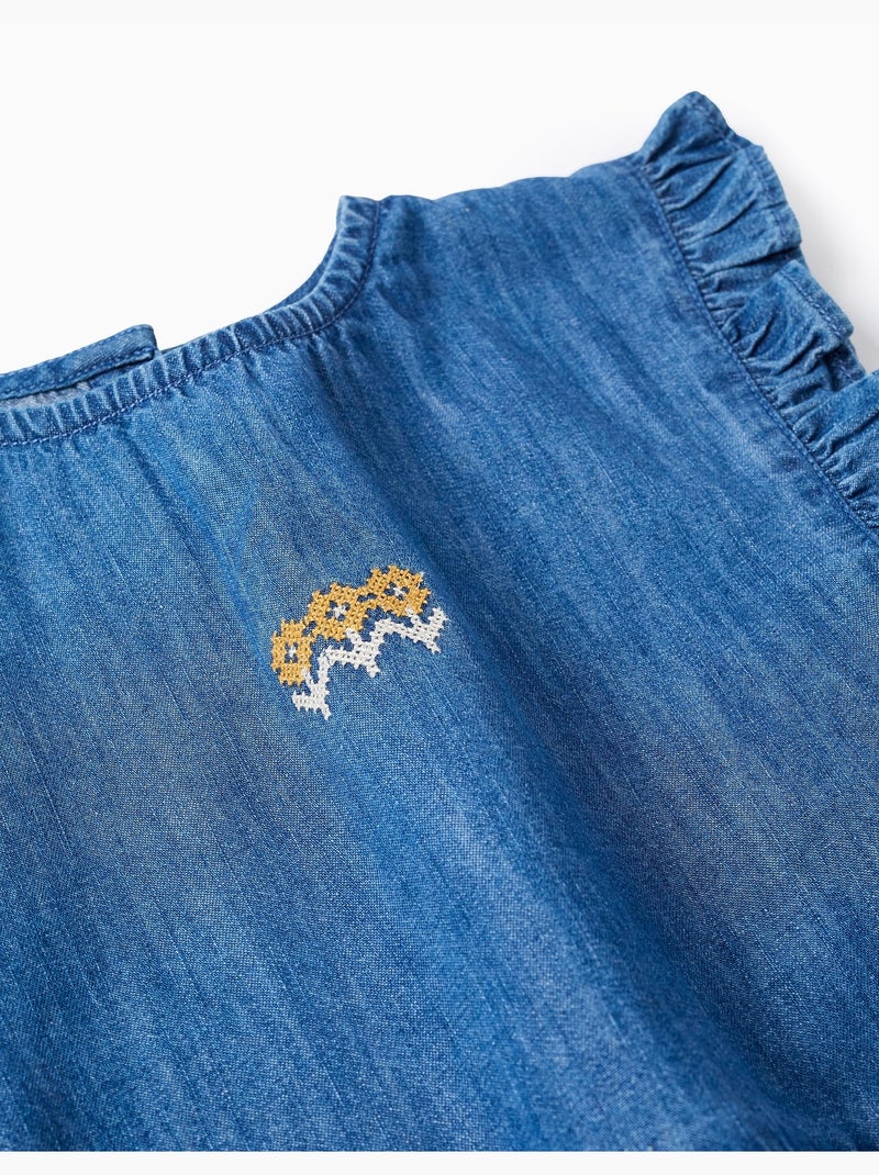 Top estilo poncho vaquero con volantes y bordado Azul Azul - Kiabi