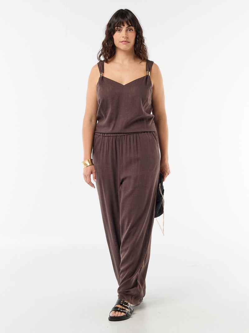 Top fluido de lino mezclado con joyas doradas Marron - Kiabi