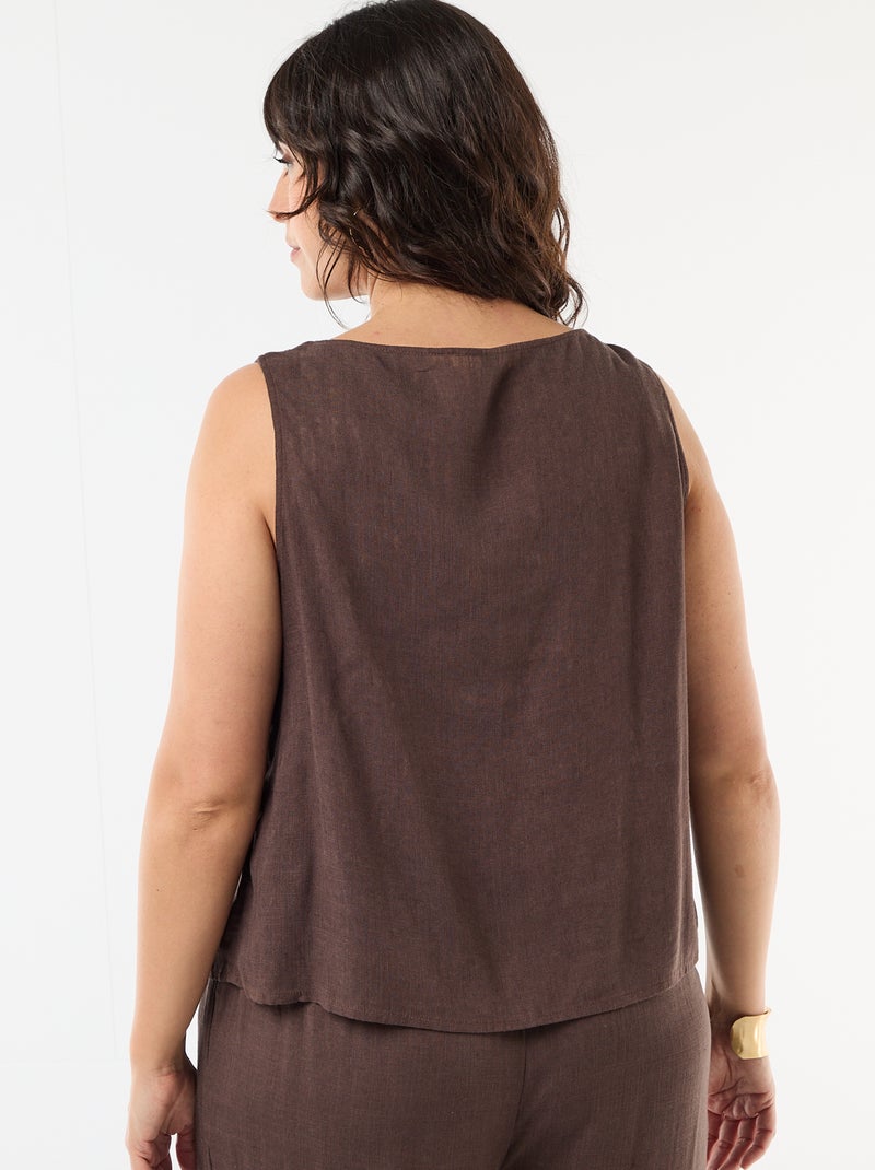 Top fluido de lino mezclado con joyas doradas Marron - Kiabi