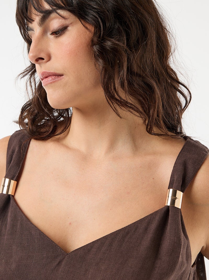 Top fluido de lino mezclado con joyas doradas Marron - Kiabi