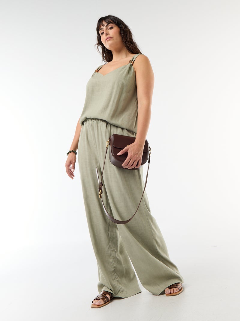Top fluido de lino mezclado con joyas doradas Verde - Kiabi