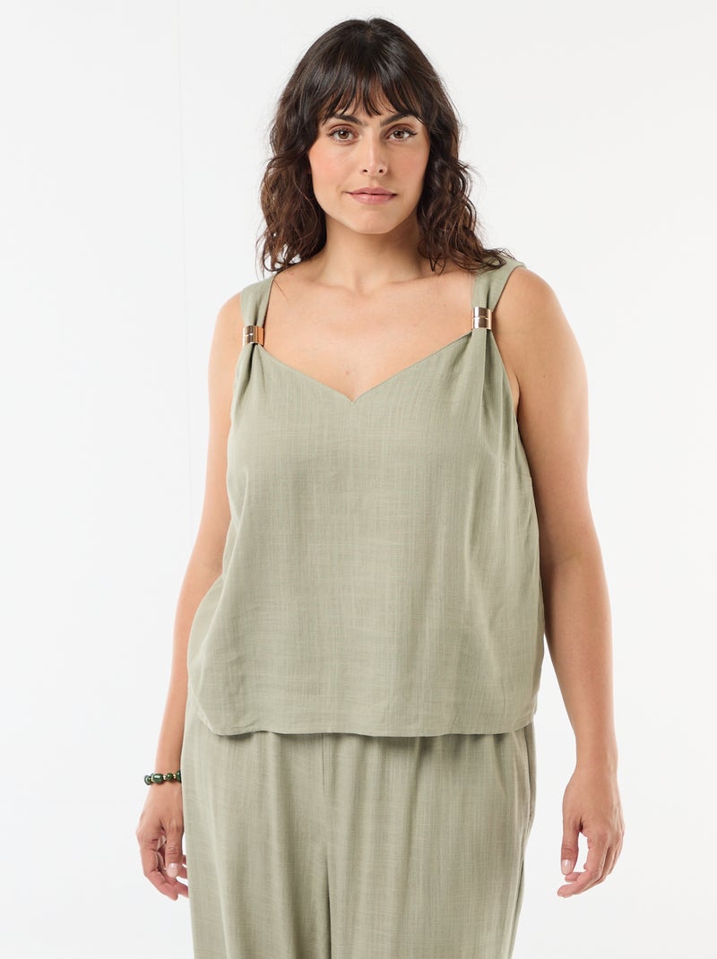 Top fluido de lino mezclado con joyas doradas Verde - Kiabi
