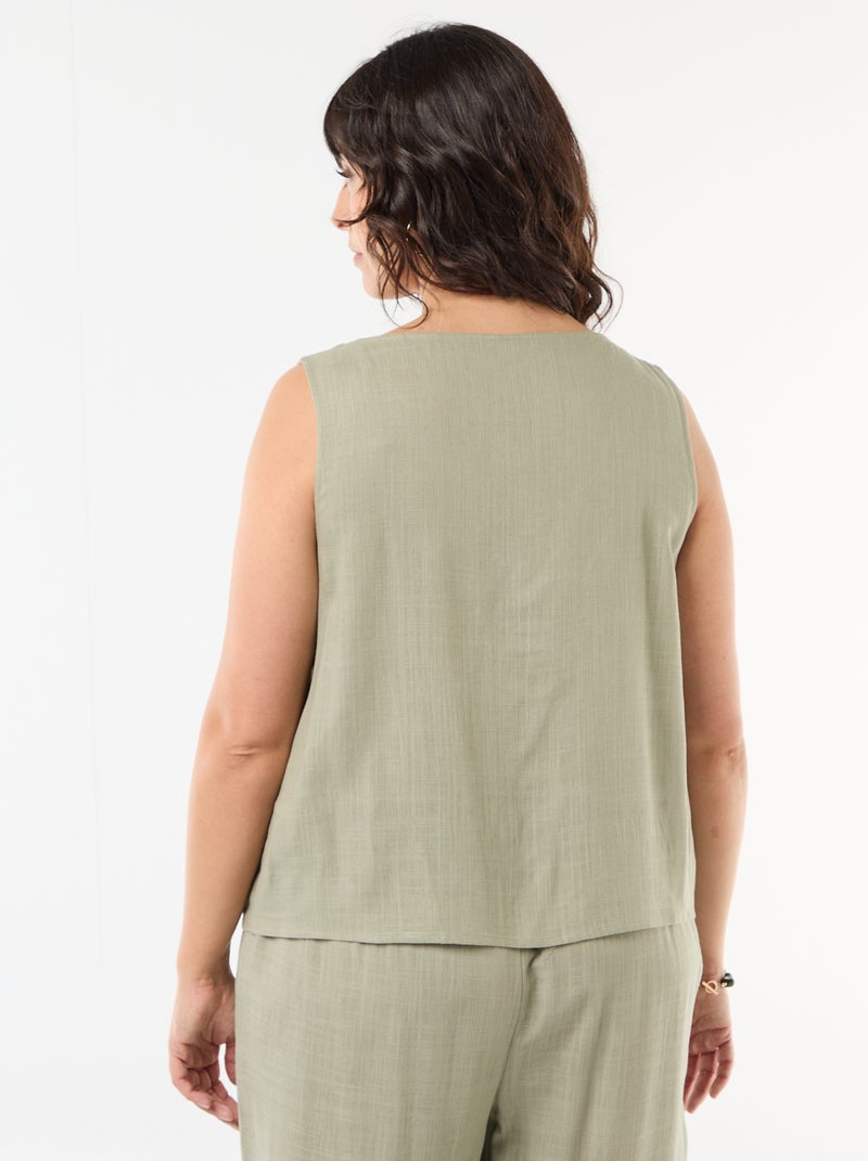 Top fluido de lino mezclado con joyas doradas Verde - Kiabi
