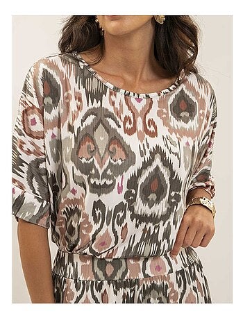 Top fluido de manga corta estampado FLORINE