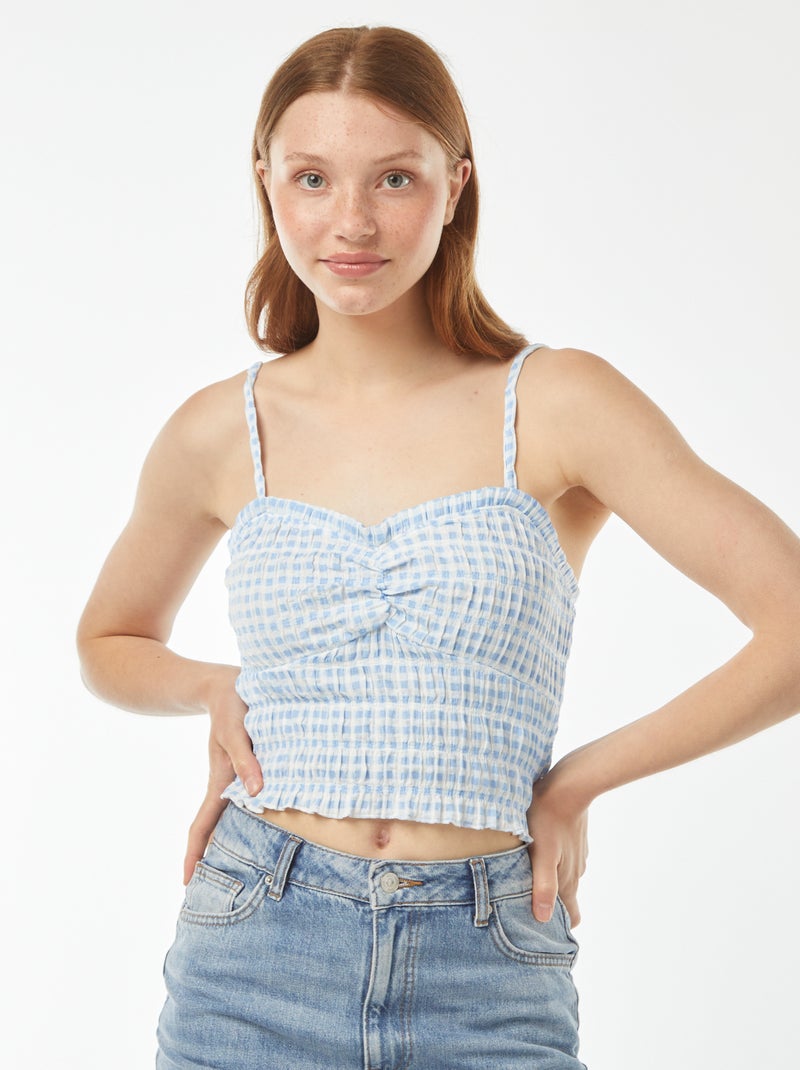 Top fruncido de tirantes con estampado vichy Azul - Kiabi