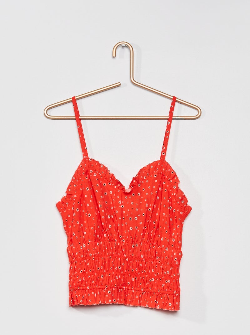 Top fruncido flores con volantes ROJO - Kiabi