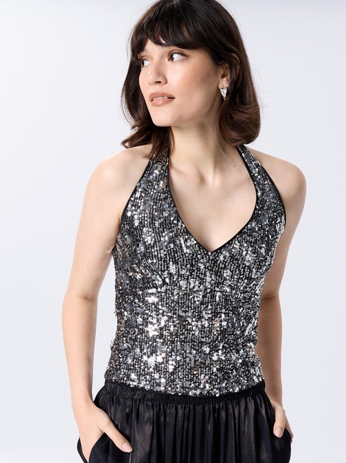 Top halter de lentejuelas - Kiabi