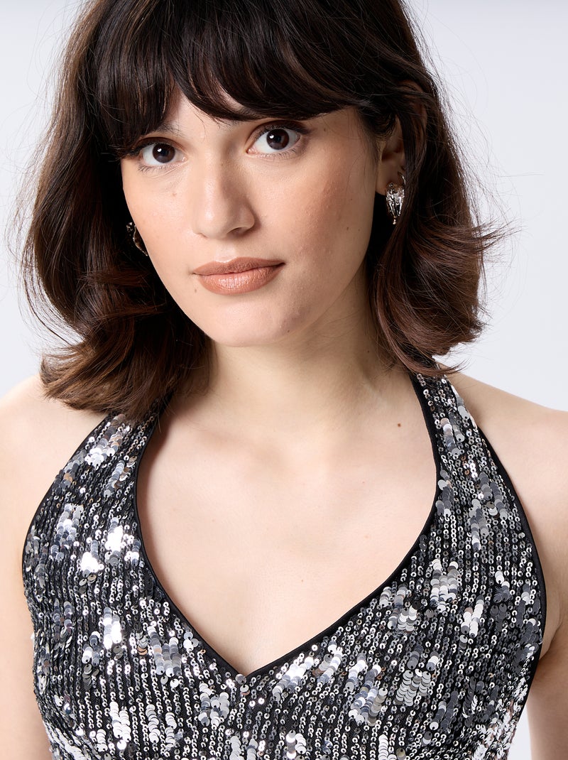 Top halter de lentejuelas Gris - Kiabi