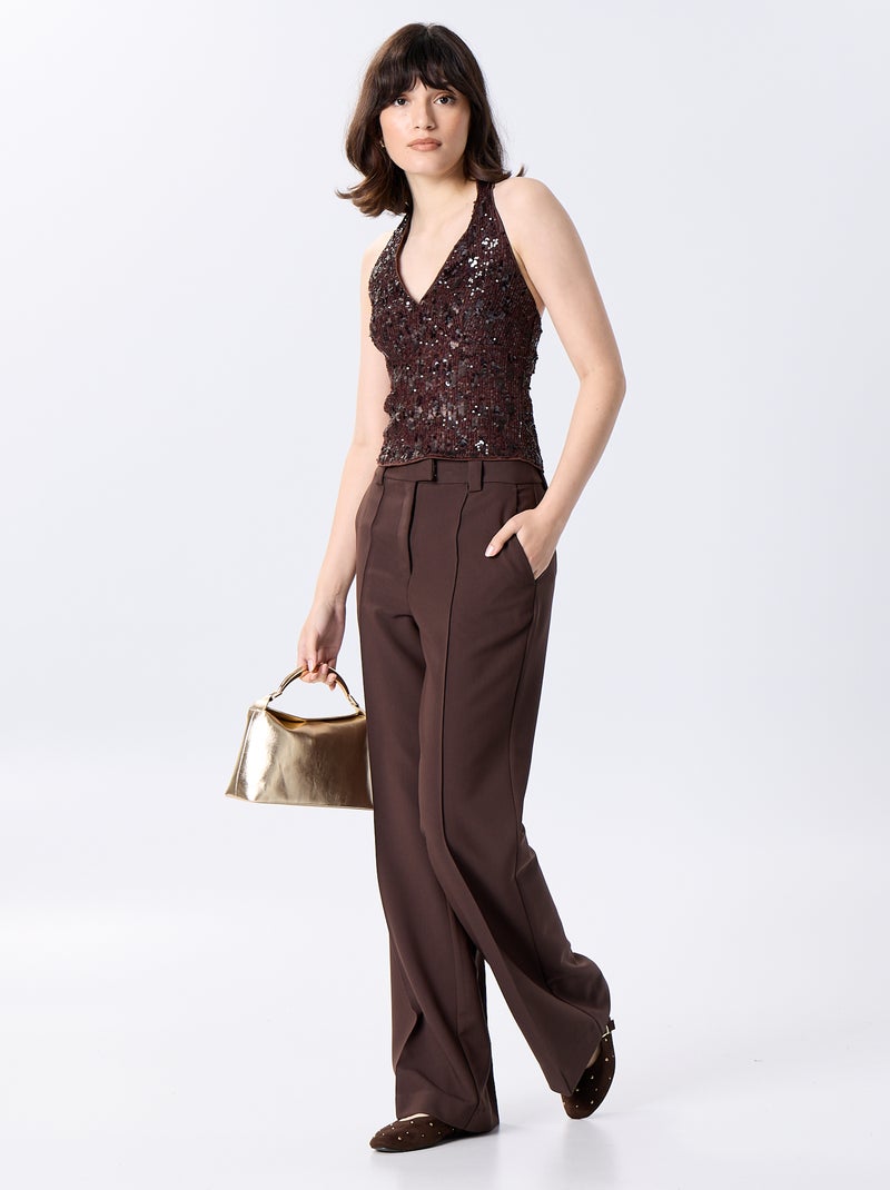 Top halter de lentejuelas Marron - Kiabi