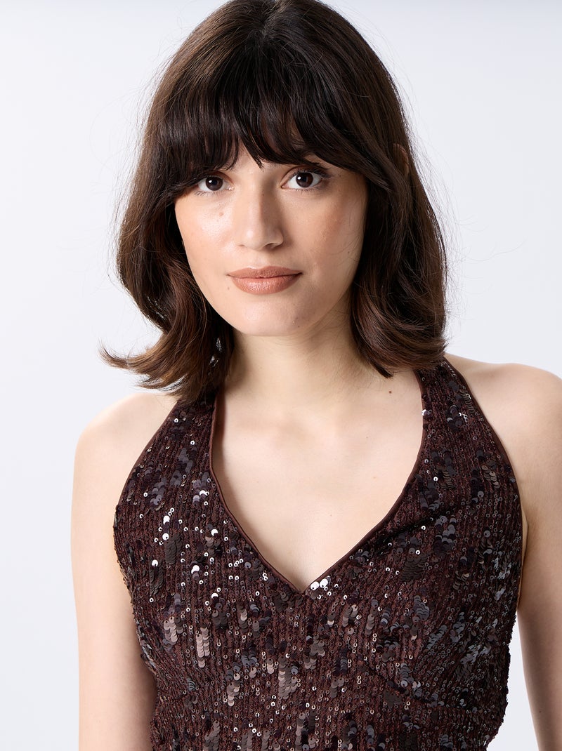 Top halter de lentejuelas Marron - Kiabi