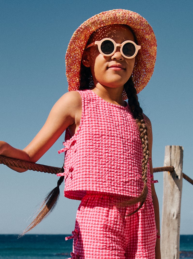 Top ligero vichy con lazos Rosa - Kiabi