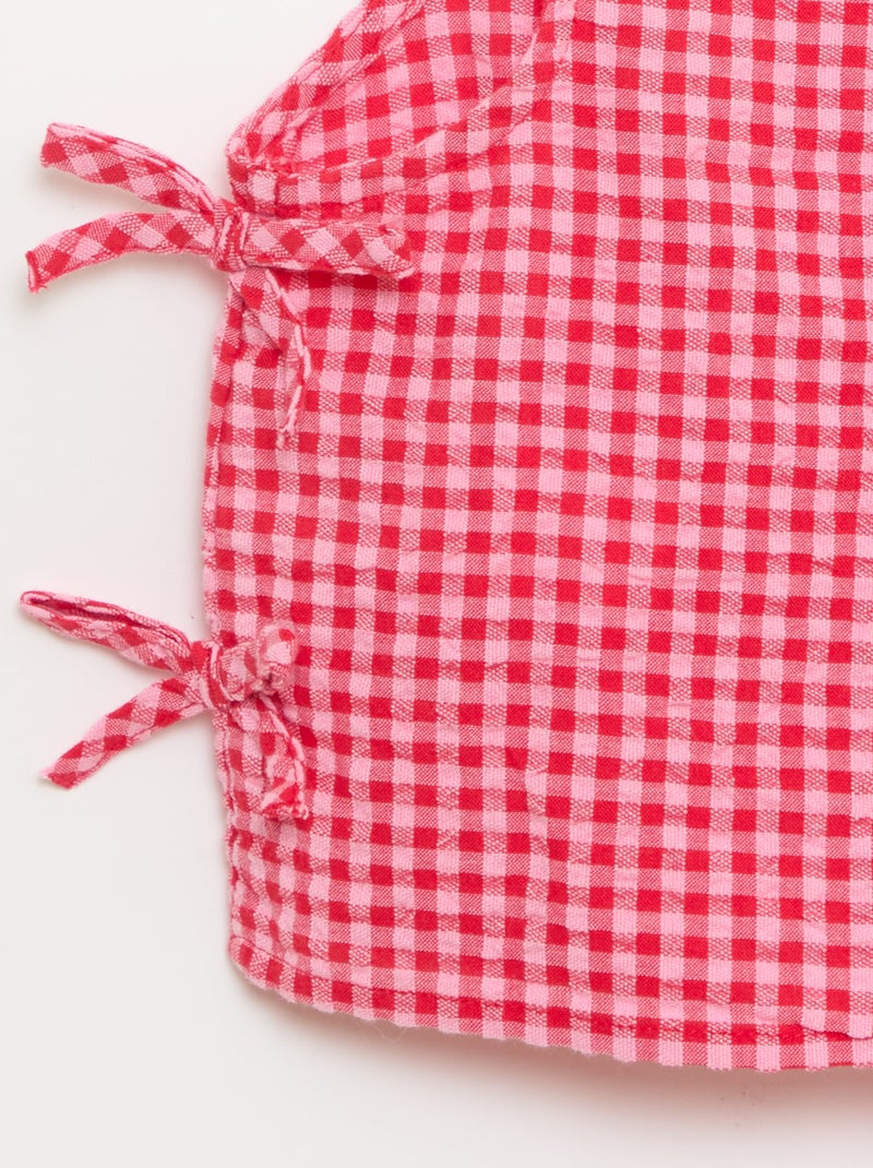 Top ligero vichy con lazos Rosa - Kiabi