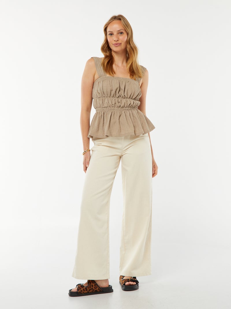 Top liso con tirantes de punto gofrado Marron - Kiabi