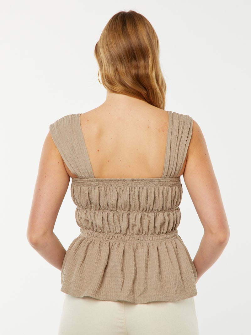 Top liso con tirantes de punto gofrado Marron - Kiabi