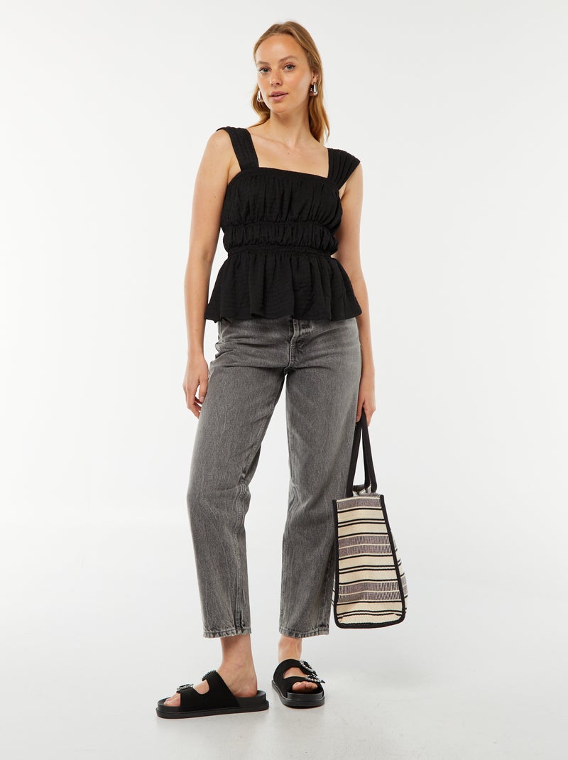 Top liso con tirantes de punto gofrado negro - Kiabi