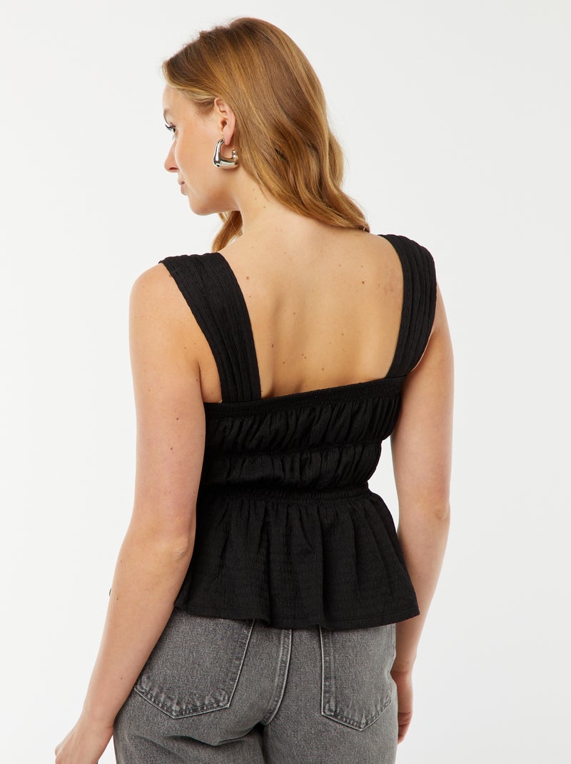 Top liso con tirantes de punto gofrado negro - Kiabi