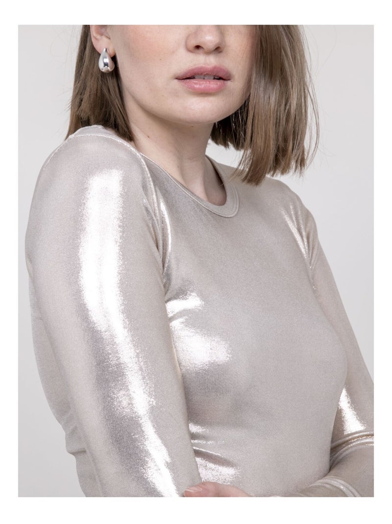 Top metalizado de manga larga FLEURA Beige - Kiabi