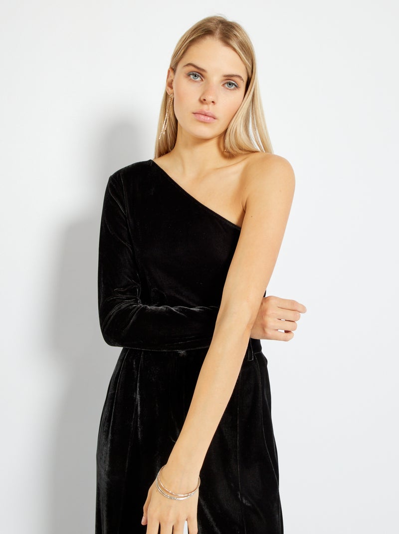 Top one shoulder de terciopelo Negro - Kiabi