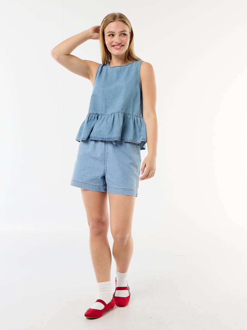 Top peplum vaquero sin mangas Azul - Kiabi