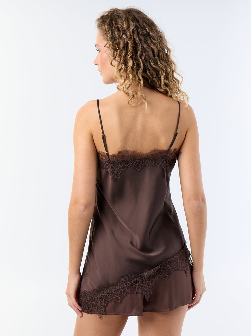 Top satinado asimétrico con encaje Marron - Kiabi
