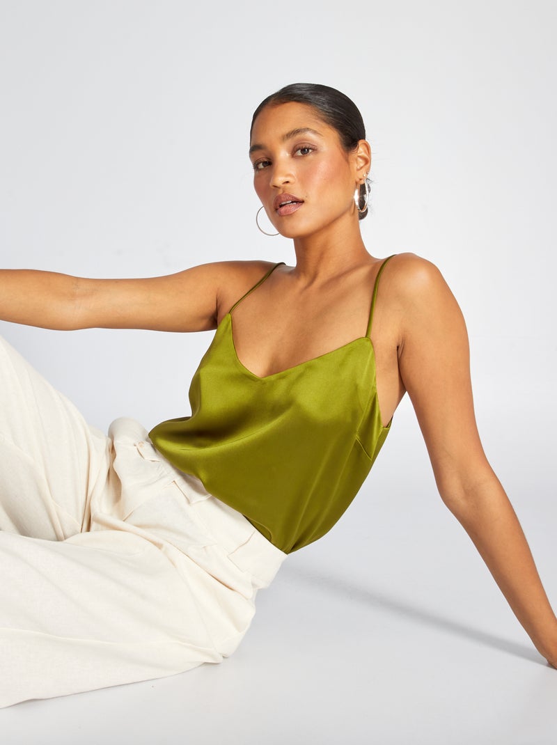Top satinado con tirantes finos VERDE - Kiabi