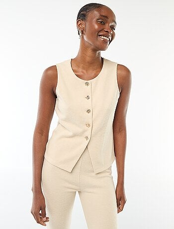 Top sin mangas abotonado de punto suave