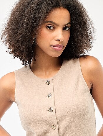 Top sin mangas abotonado de punto suave