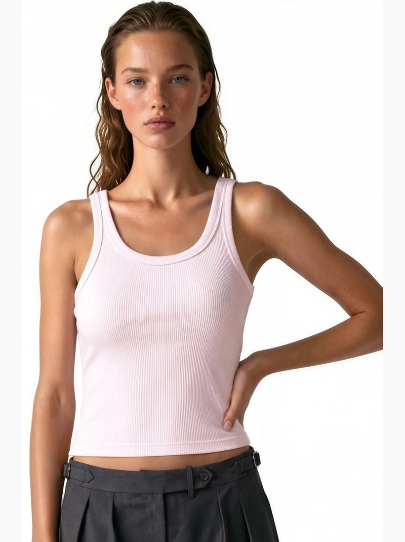Top sin mangas acanalado con escote en u busem Rosa claro - Kiabi