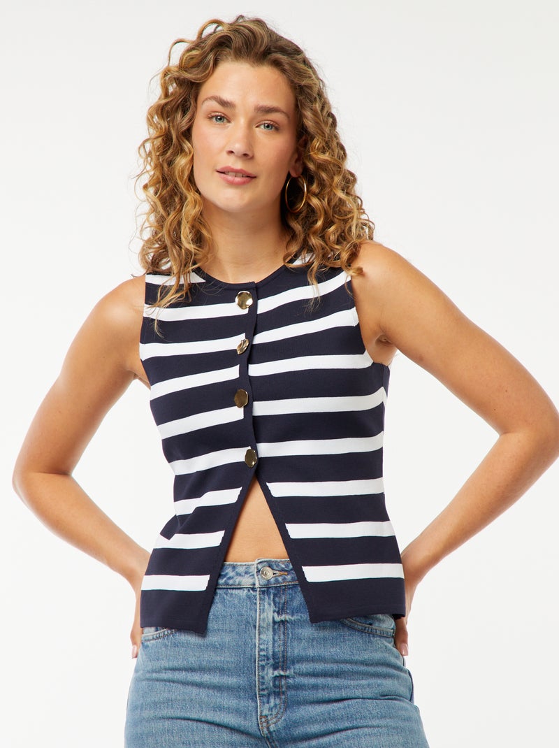 Top sin mangas con botones dorados Azul - Kiabi