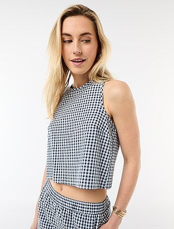 Top sin mangas con estampado Vichy