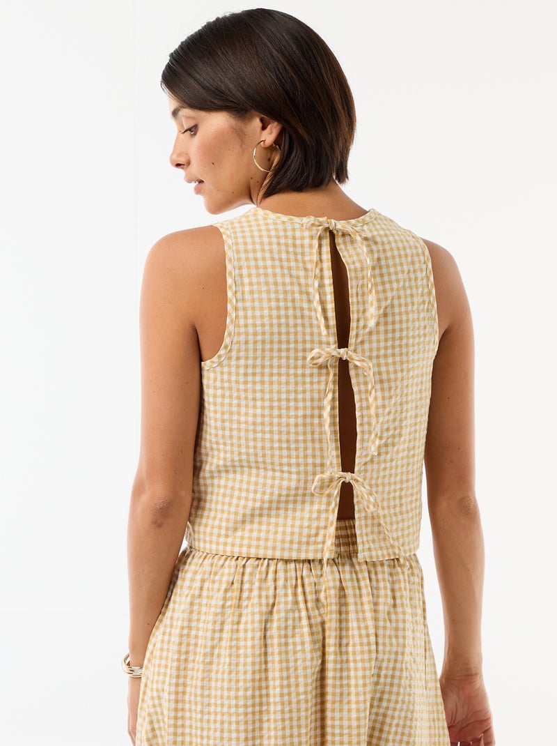 Top sin mangas con estampado vichy Beige - Kiabi
