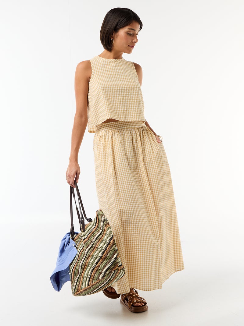 Top sin mangas con estampado vichy Beige - Kiabi