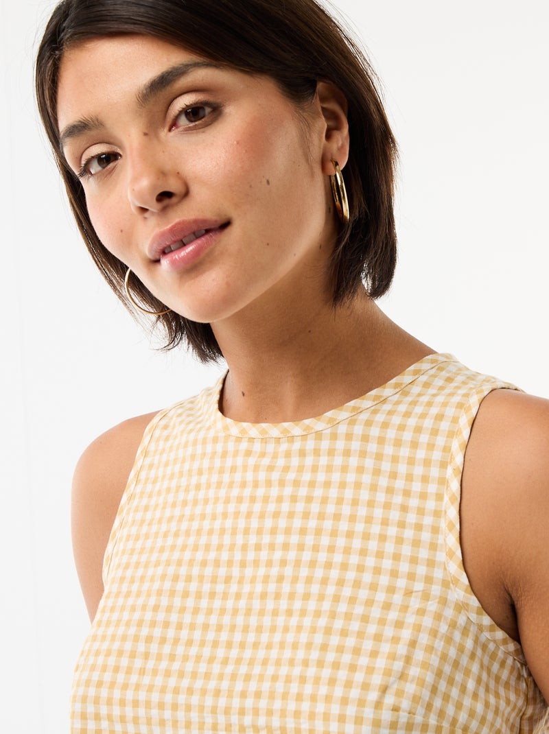 Top sin mangas con estampado vichy Beige - Kiabi