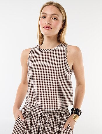Top sin mangas con estampado Vichy