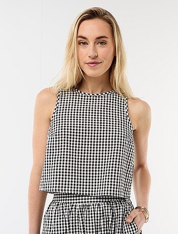 Top sin mangas con estampado Vichy