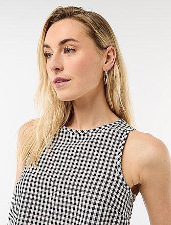 Top sin mangas con estampado Vichy