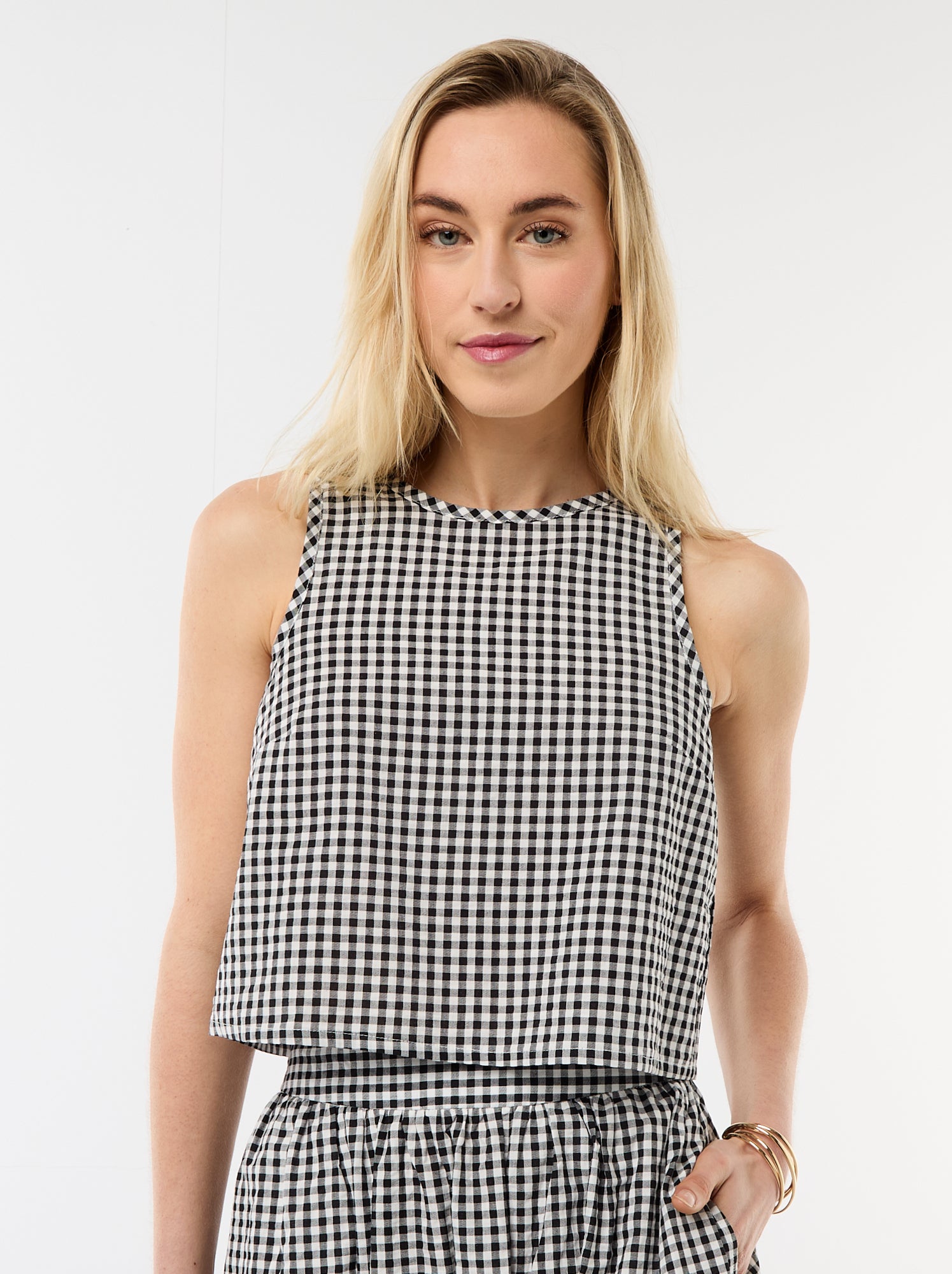 Top sin mangas con estampado Vichy