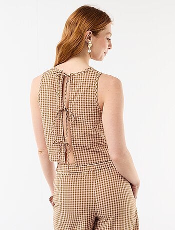 Top sin mangas con estampado Vichy